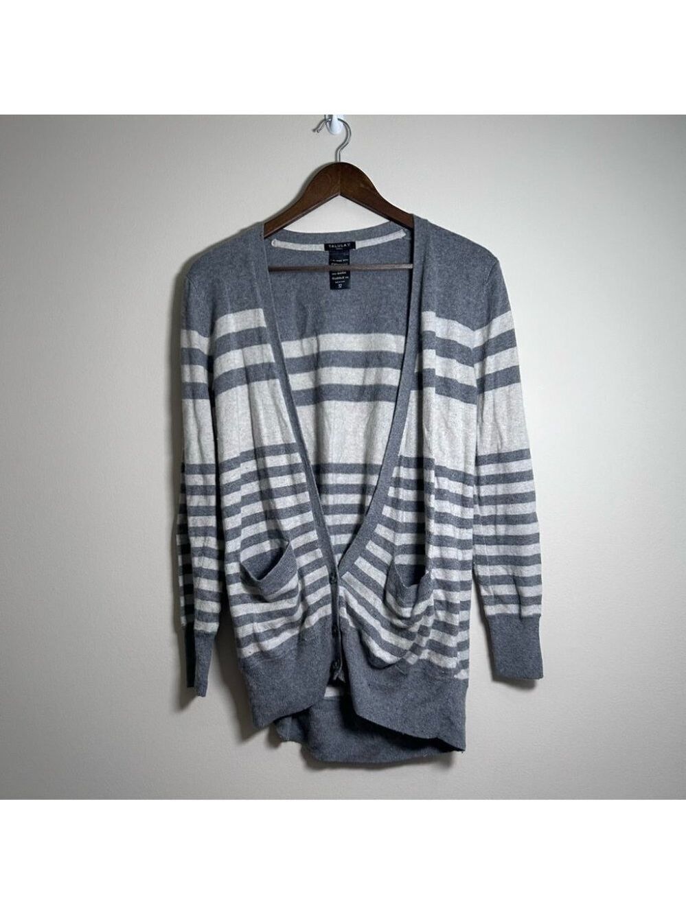 Aritzia Grey White Striped Oversized Cardigan Small